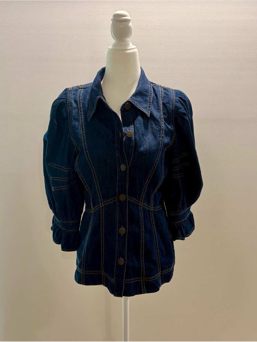 Anthropologie Puff Sleeve Denim Button-Down Shirt